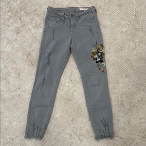 Embroidered Gray Women Jeans